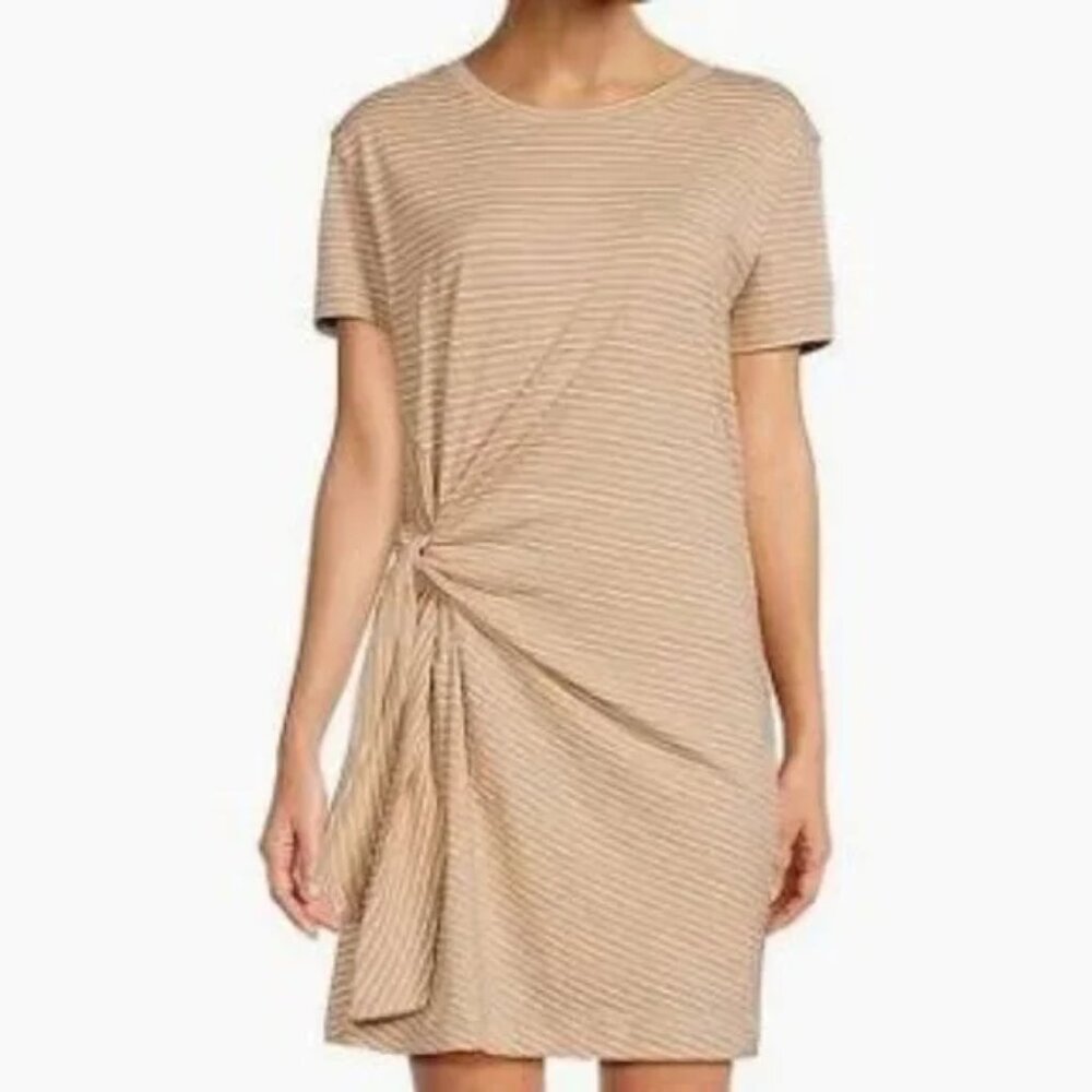Vince‎ Classic Stripe Side Tie Mini Dress Size Small Brittle White Short Sleeve